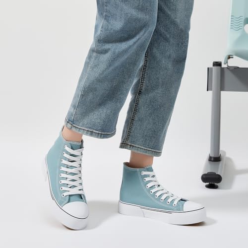 Image of hash bubbie High Top Sneakers for Women Classic High Tops Canvas Shoes Lace up Women's Fashion Sneaker(Turquoise,US6.5W /US4.5M)