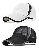 2/4 Pieces Mesh Baseball Ball Cap Sun Trucker Dad Hat Quick Dry Lightweight Running Sport Outdoors Summer (Black & White)