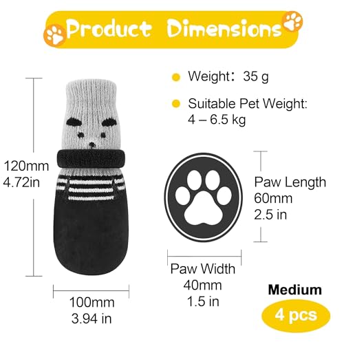 Hundesocken mit Klettverschluss, Rutschfester Pfotenschutz für kleine Hunde, weiche atmungsaktive Socken für Glatte Böden im Haus, Kratzschutz für Boden & Möbel, Schwarz, Größe M (4er Set)