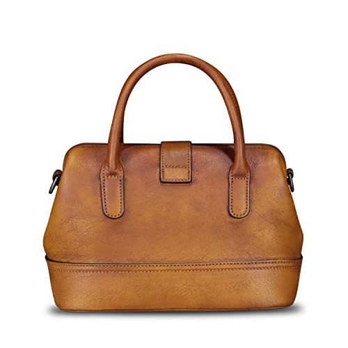 Genuine Leather Satchel Handbag For Women Purse Top Handle Bags Handmade Vintage Crossbody Bag Purses (Brown) #TOP2