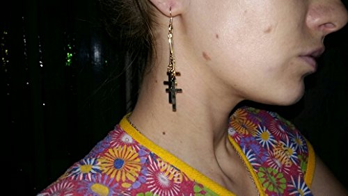 IDB Dangle Triple Cross Religious Hook Earrings - Large Dangling Cross Earrings - Approx 3 15/16 inch Drop - Available in Silver and Gold Tones4