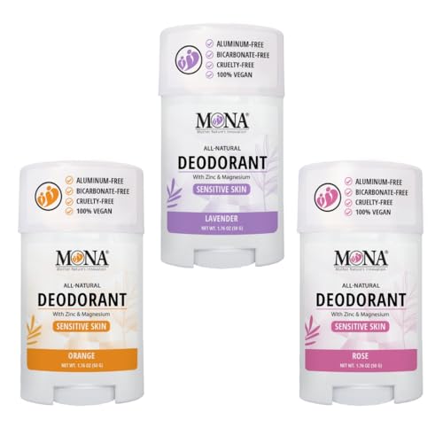 Image of MONA BRANDS All Natural Deodorant For Women & Men | For Sensitive Skin | No Aluminum or Baking Soda | (3-Pack VARIETY-1 1.76 Oz each)