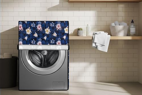 Image of Stylista Washing Machine Cover Compatible For Bosch 8 Kg Front Load Wat24463In Floral Pattern Blue - Polyvinyl Chloride