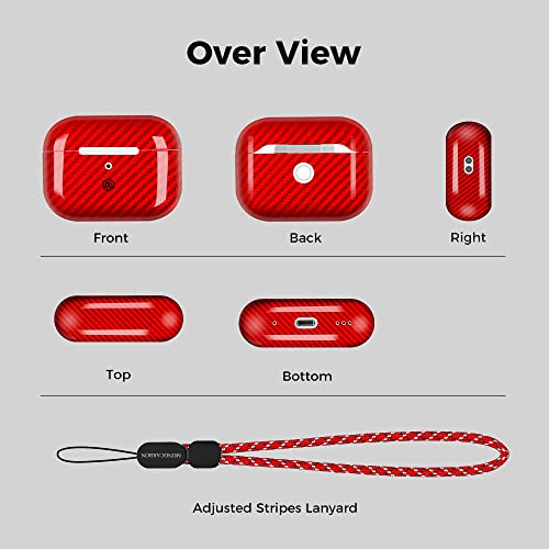 Red Airpods Pro 2Nd Generation 2022 Carbon Case Cover Monocarbon Real Carbon Fiber Earbubs Case With Adjustable Strap Slim Airpods Pro 2 Case Compatible With Wireless Charging #TOP5