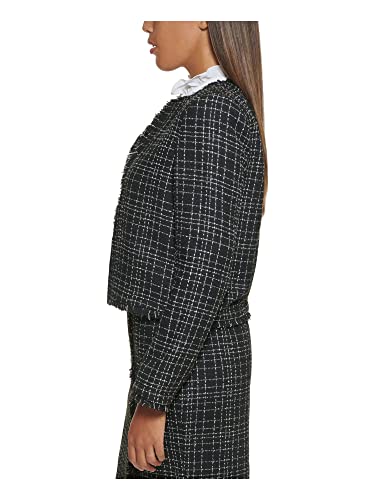 Calvin Klein Womens Petites Wool Blend Tweed Open-Front Blazer Black-Ivory 14P #TOP2