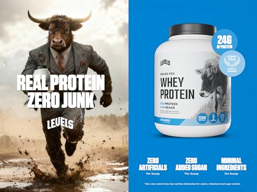 Image of Levels Grass Fed Whey Protein Powder, No Artificials, 25G of Protein, Unflavored, 5LB
