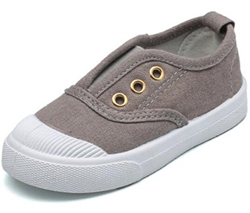 DADAWEN Boy s Girl s Canvas Light Weight Slip-On Sneakers Running Shoe Gray US Size 8 M Toddler