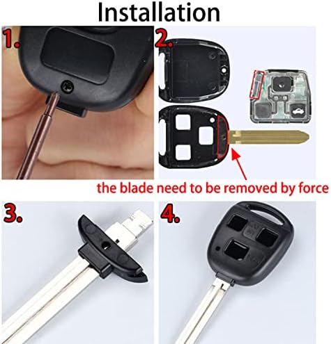 Kelay 2 button Key Fob Cover Replacement for Toyota Avensis Corolla Camry Echo Yaris Prado RAV4 Tarago Remote Car Key Case Shell Repair Kit With Rubber Pad (with blade)