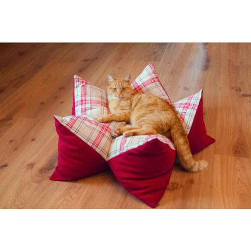 Aumüller Sternenkissen Karo, Beige/Rot - 85 cm - Liegekissen für Hunde und Katzen