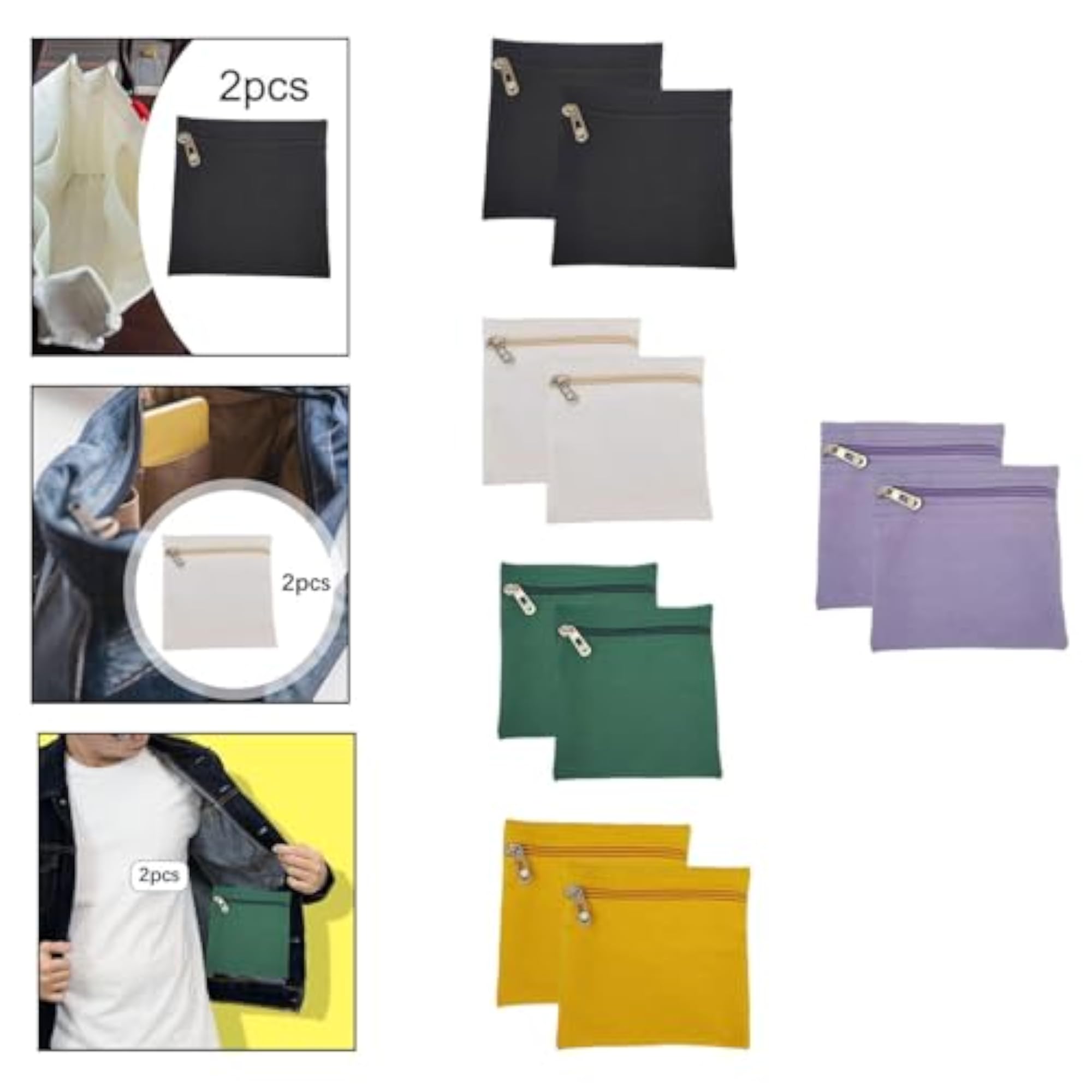 2X Sew in Pocket with Zipper Travel Security Pocket