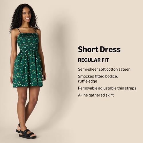 Amazon Essentials Womens Regular-Fit Cotton Sateen Smocked Bodice Short Dress - Image 3