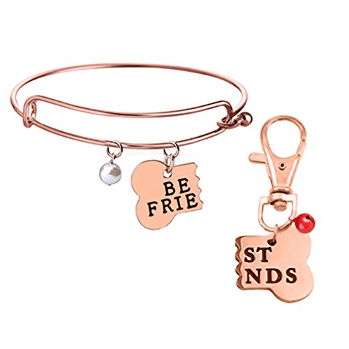4EAELove Best Friend Bone Necklace Matching Bone BFF Engraved Keychain Collar Dog Human