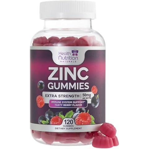 Zinc Gummy for Adults 50mg, Max Strength Bone, Skin & Immune Support Zinc Gummies, Vegan, Non-GMO & Gluten Free, Immune Health Support, Nature’s Antioxidant Chewable Zinc Vitamins - 120 Gummies Cover