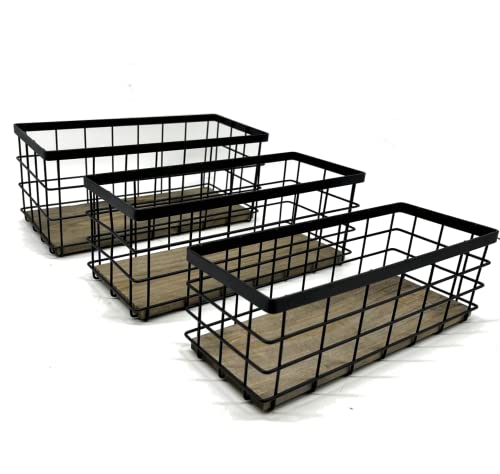 Metal Wire Storage Basket Bin 3 Set, For Toilet Paper, Coffee Pod Cups, Mail, Letter, Towel, Shampoo, Toilet Tank Tray, Decor Box, Kitchen Bathroom Basket For Counter Cabinet Laundry - Black Shin·yik #TOP4