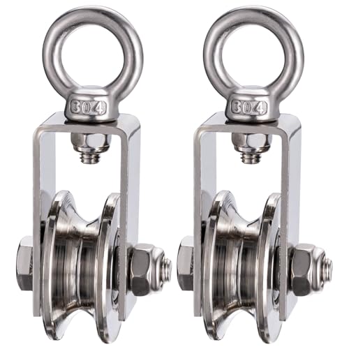 KCNOFNC 40mm Umlenkrolle mit 2 Kugellager, Edelstahl Fitness flaschenzug，Umlenkrollen für 8mm Seile Stahlseil, Tragkraft 200kg 2 Stück