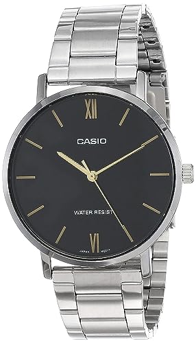 Casio MTP-VT01D-1B Men's Stainless Steel Minimalistic Black Dial 3-Hand Analog Watch