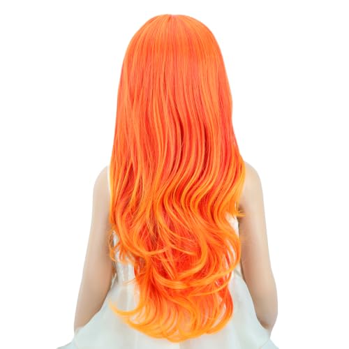 Image of PATTNIUM Kids Girls Flame Fire Wig Long Wavy Curly Orange Wig Orange Ombre Long Wigs Cosplay Costume Synthetic Wigs
