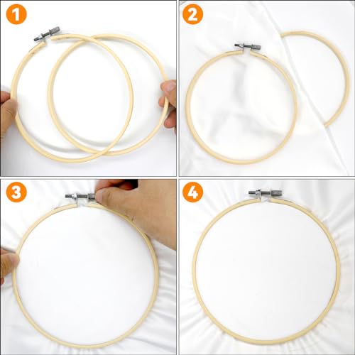 Image of Faylapa 6 Pieces Embroidery Hoop Adjustable Bamboo Round Cross Stitch Hoop Ring Display Frame 5 inch to 10 inch for Embroidery, Cross Stitch, Craft Sewing DIY Hanging Decoration