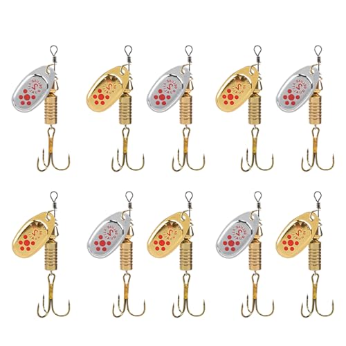 Spinnerbaits - Señuelos de de Metal para Trucha, 10 Unidades de señuelos Reflectantes con Triple Gancho para ríos, Lagos y Aguas costeras