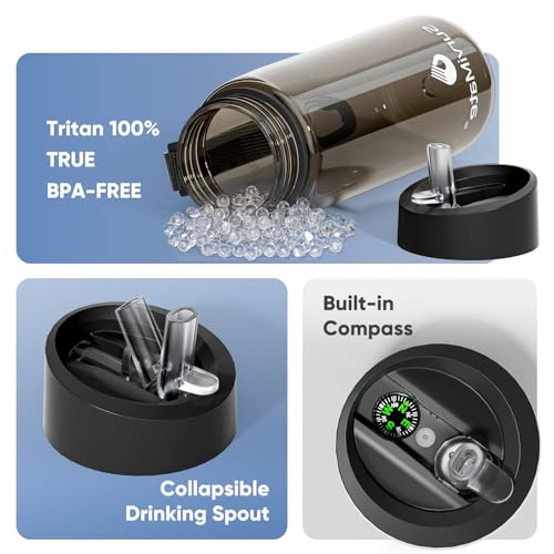 Image of SurviMate Purified Water Bottle for Camping, Hiking, Backpacking and Travel, BPA Free with 5-Stage Intergrated Filter Straw