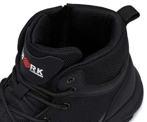 Image of LARNMERN Steel Toe Work Boots Men Slip Resistant Safety Shoes Side Zipper Industrial Construction High Top Comfortable Combat Tactical Boot 51699(10 Men, All Black)