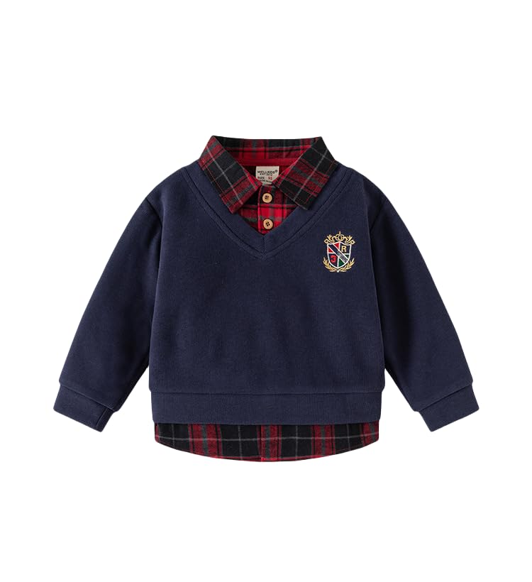 Irsutey Toddler Little Boy Spring Color Block Lapel Splicing Long Sleeve Fake Two Piece Outfits Coat (Navy,3 Years)