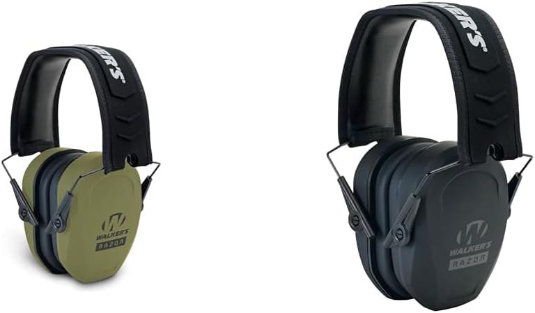 Walker's Razor Slim Passive Earmuff Bundle - Ultra Low-Profile Earcups - Olive Dark Green, One Size & Black