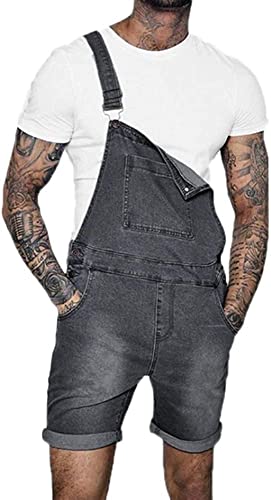 Salopette courte en jean homme bleu délavé pour l'été