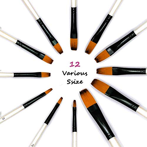 GETHPEN Art Paint Brushes Set, 12 PCS Nylon Professional Flat Paint Brushes for Watercolor, Oil Painting, Acrylic, Face Body Nail Art, Crafts, Rock Painting - Thumbnail 2