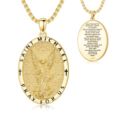 925 Sterling Silver St Michael/St Raphael/St Jude/St Christopher/St Benedict Crucifix Pendant Necklace Religious Amulet Jewelry Gift for Men Women