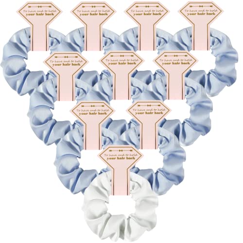 Smooth Linen Satin Bridesmaid Scrunchies 10 Pack Proposal Gifts Elastics Hair Ties Scrunchies Bachelorette Party Favors Satin Bridesmaid Gift For Bridal Wedding Parties Guests (White & Blue) #TOP6