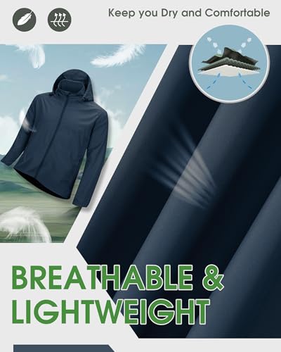33,000ft Mens Lightweight Water Resistant Jackets Windproof Hiking Jacket Packaway Rain Coats Windbreaker For Running Cycling Casual Dark Blue 2XL - Image 3