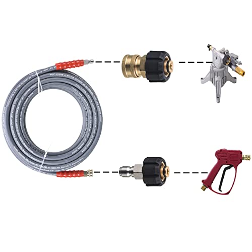 Image of RIDGE WASHER Pressure Washer Hose 50 Feet X 3 /8 Inch for Hot and Cold Water, with M22 14mm to 3 /8 Inch Quick Connect, 4000 PSI