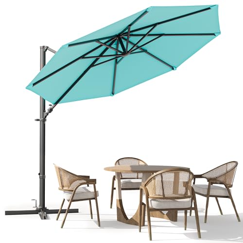Image of Greesum 10FT Outdoor Patio Umbrella with High Pedel and 4 Gear Heights, Large Offset Market Umbrella with 360-degree Rotation, Without Base, Hanging Outdoor Shade for Garden, Lawn, Pool, Light Blue
