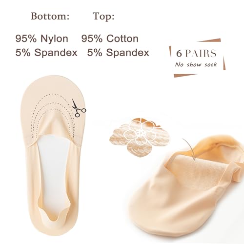 6 Pack No Show Socks Women Thin Socks Low Cut Liner Socks Non Slip Invisible for Flats Boat2
