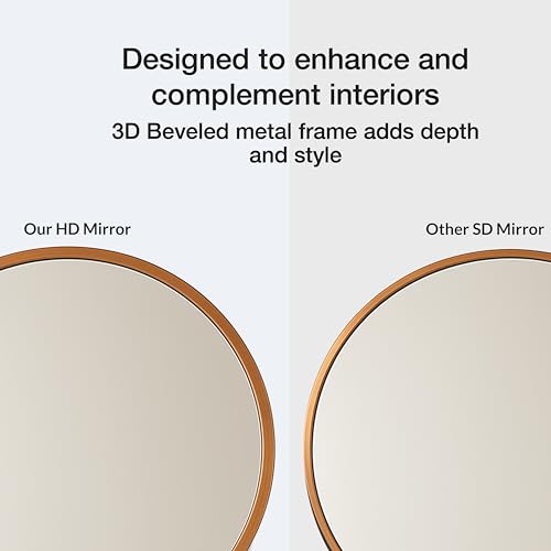 Image of Art Street Round Decorative Wall Mirror with Aluminum Metal Frame Black | Modern Design Vanity Mirror for Makeup, Bedroom, Drawing Room, Bathroom Wash Basin (Black, 40x40 cm)
