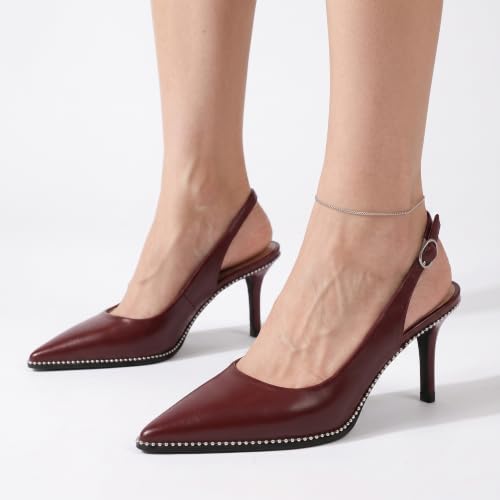 Image of YODEKS Slingback Heels for Women Pointy Toe Beaded Heels Close Toe Kitten Heel Pumps 2.5 Inch Stiletto Pumps Wedding Party Dressy Shoes
