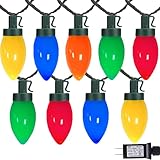 HSXLXSC C9 Bulbs Christmas Lights, 33ft 50LEDs Outdoor Christmas String Lights, 5 Sets Connectable, IP65 Waterproof Outdoor Indoor Vintage Fairy Lights for Christmas Tree Party Decor (Multicolor)