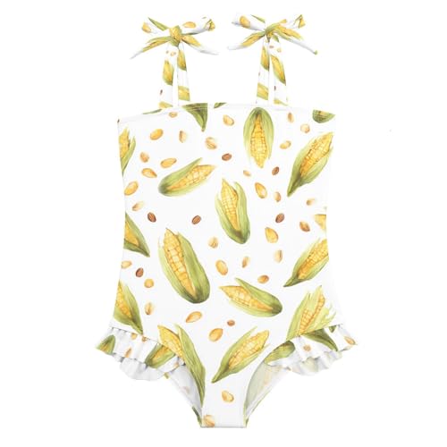 Zwlttyd Toddler Swimsuit Girl Watercolor Corn Pattern Swimwear Bow Straps Ruffle Sling Adjustable One Piece Bathing Suits Beach Swimming Clothes