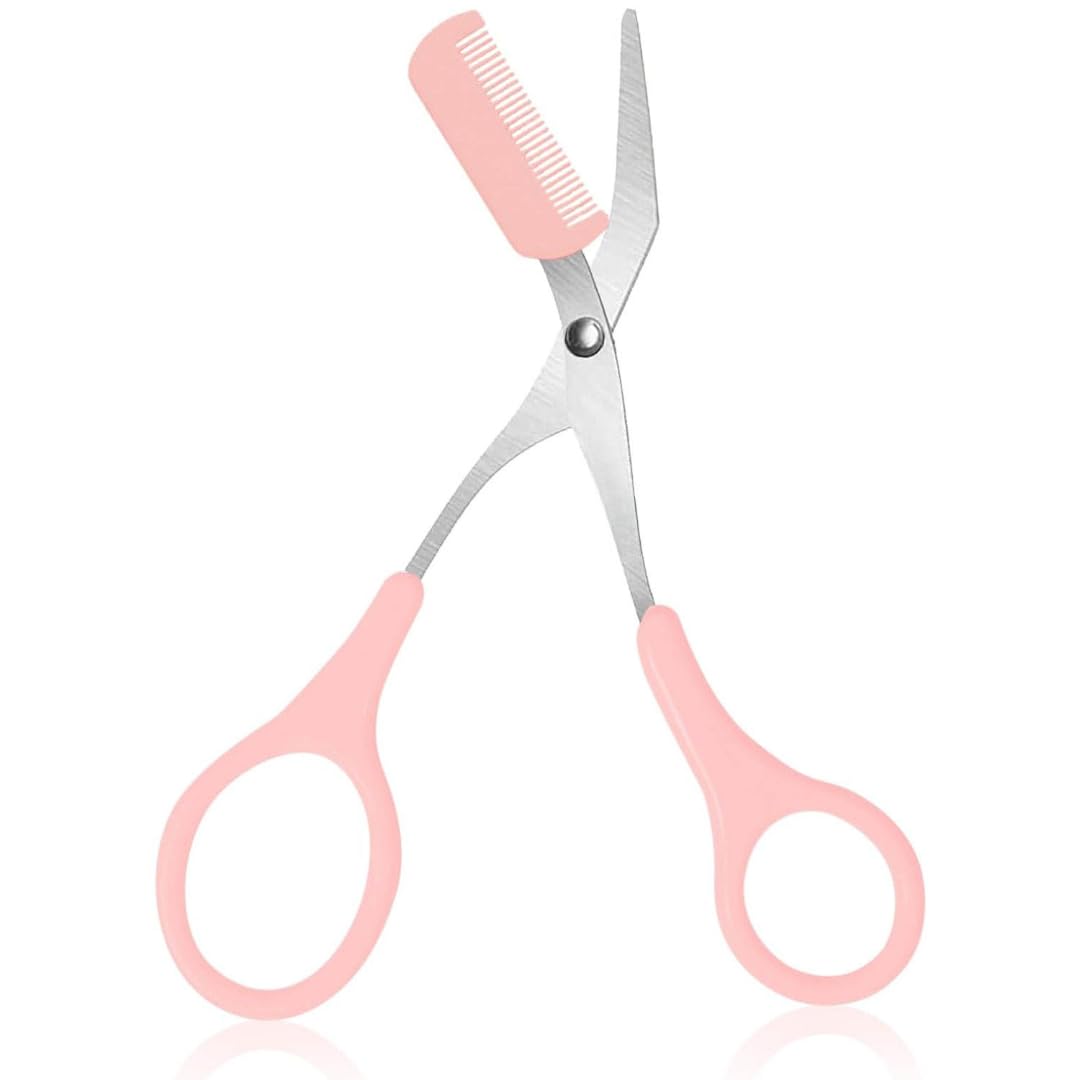 Eyebrow Trimming Scissors with Detachable Comb, Pink, Stainless Steel, for Brow Shaping and Grooming-picture-34