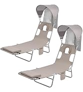 Backpack Beach Tanning Chair with Canopy Sun Shade & Face Hole, 6 Position Folding Lounge Sun Cha...