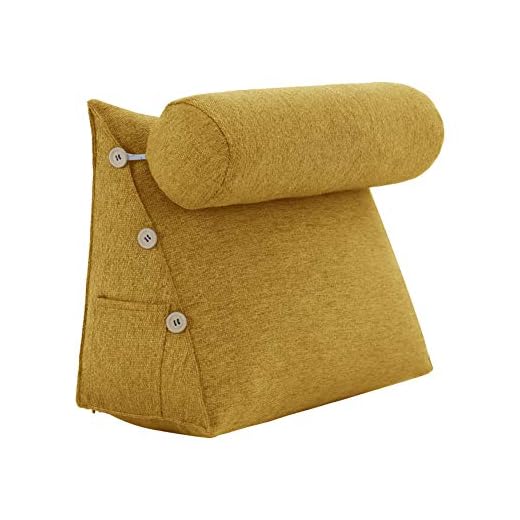 VERCART Bed Wedge Pillow Adjustable Reading Throw Cushions for Sleeping Triangular Bedrest Lumbar Neck Back Support Pillows with Removable Linen Cover, Yellow 23.5 Inches