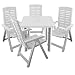 Produktbild Multistore 2002 5tlg. Gartenmöbel Set Kunststoff Gartentisch 80x75cm + 4X Klappsessel 5-Fach verstellbar Sitzgruppe Sitzgarnitur Weiß