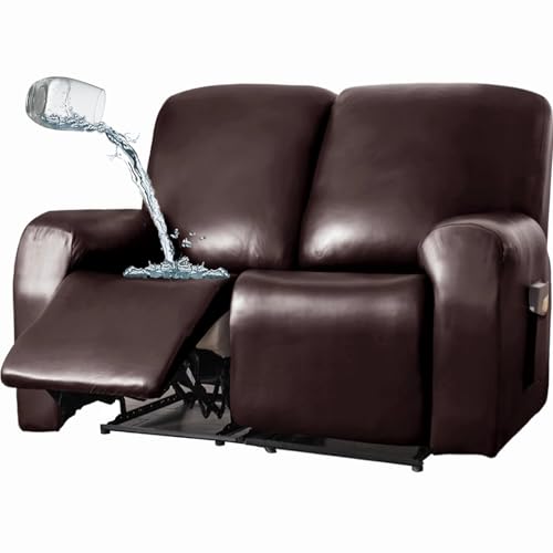 JOKIVTOU 1/2/3 Seats PU Leather Stretch Recliner Cover Sofa Cover with Side Pockets Waterproof Slipcover Recliner Couch Cover Furniture Protector with Elastic Bottom Living Room