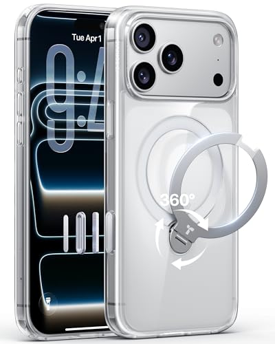 Image of TORRAS Luxury 360 Click-Lock Rotating Stand Case for iPhone 17 Pro | Mil-Grade Protection Cover | Fit for MagSafe | Camera Control | Premium Imported | Flagship Ostand Q3 Spin 6.3'' Clear