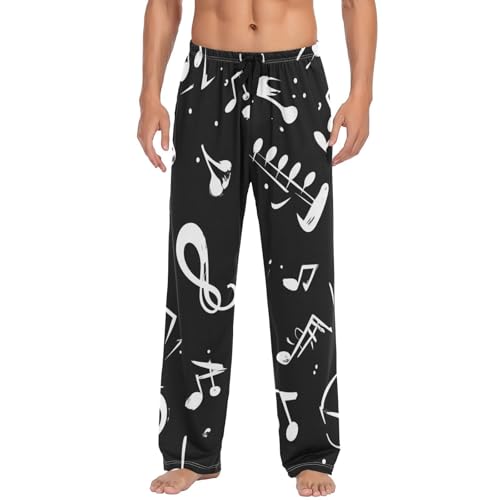Music Note Print Pajama Pants for Men Comfort Sleep Lounge Bottoms Straight-fit with Pockets S-XXL