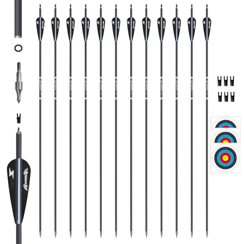 S F Bogenschießen Erwachsene Pfeile für bogenschießen Carbonpfeile，Geeignet für compoundbogen Recurvebogen Langbogen-12 Stück （30 Zoll）