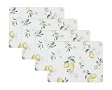 Laura Ashley Cork Placemats 16 x 12-inch for Kitchen and Dining Tables, Heat Resistant, Durable, Easy Clean, Set of 4, Lemon Floral