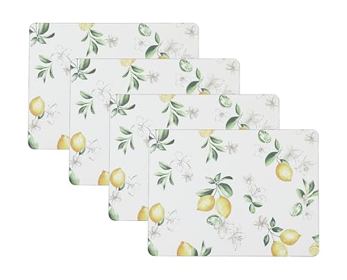 Laura Ashley - Juego de 4 sobremanteles Individuales de Corcho de 40,6 x 30,5 cm para mesas de Cocina y Comedor, Resistentes al Calor, duraderos, fáciles de Limpiar, limón Floral