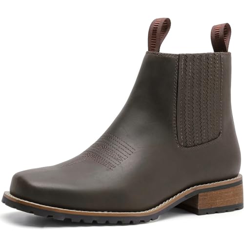 Men's Western Chelsea Cowboy Boots Square Toe, All-Weather Slip-On Work & Casual Boots for Men-botines para hombre